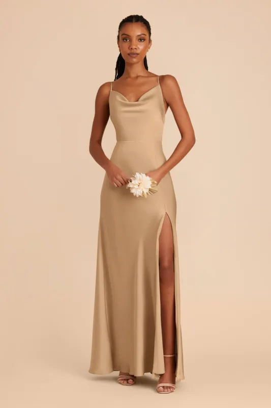 Lisa Long Matte Satin Dress - Yellow Gold sold by Birdy Grey