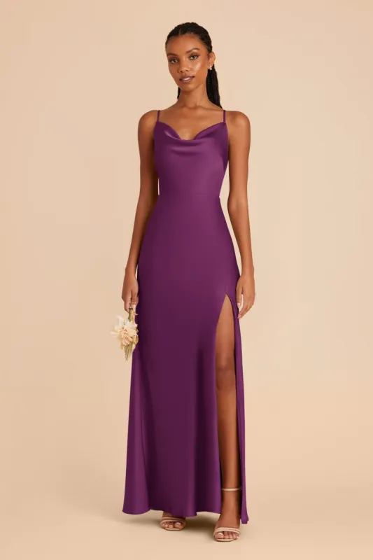 Lisa Long Matte Satin Dress - Fig sold by Birdy Grey