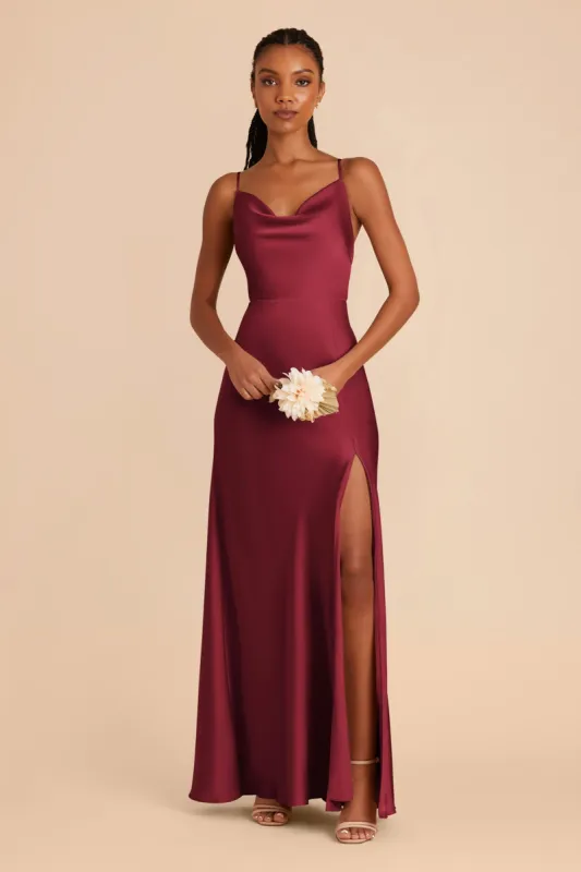Lisa Long Matte Satin Dress - Burgundy sold by Birdy Grey