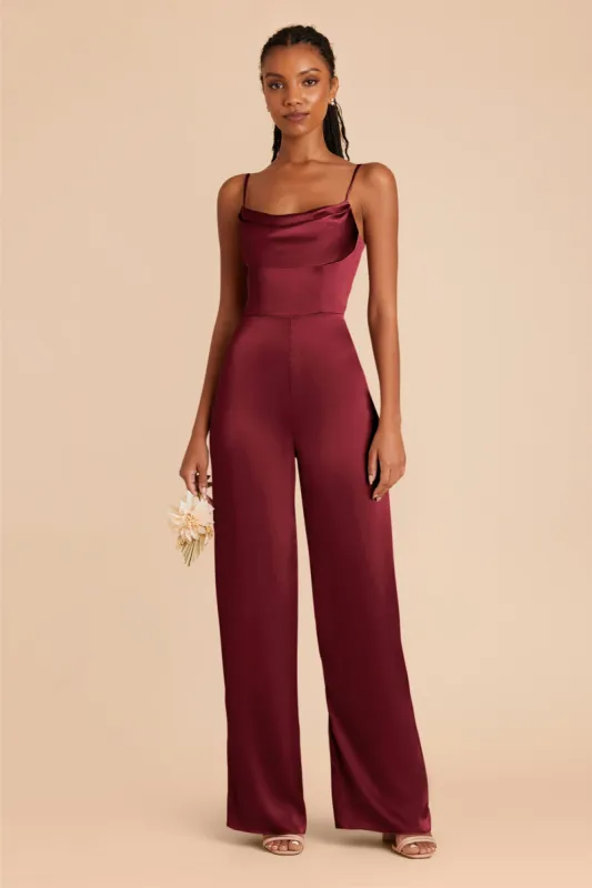 Donna Matte Satin Bridesmaid Jumpsuit - Burgundy sold by Birdy Grey