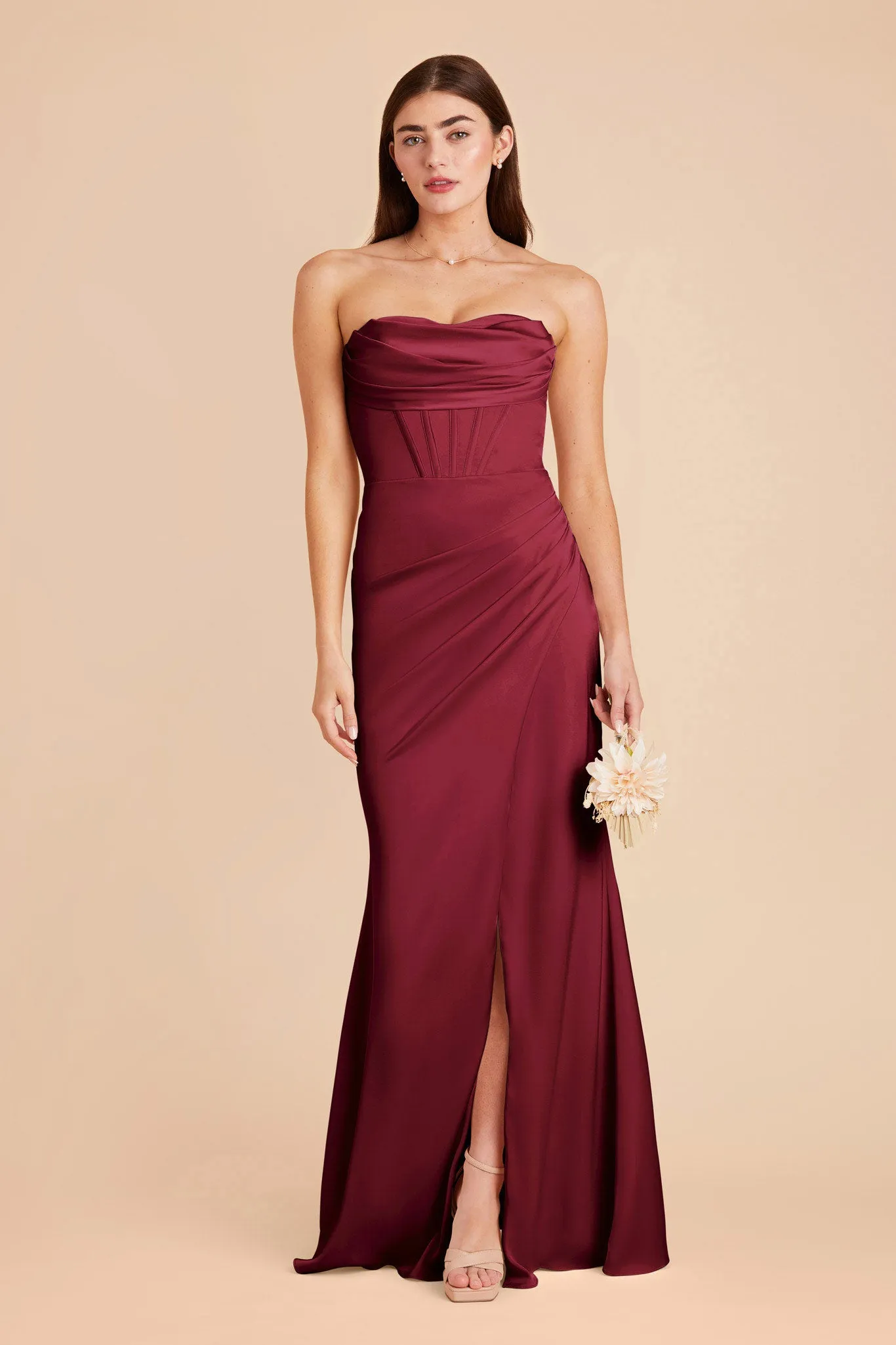Carrie Matte Satin Dress - Burgundy sold by Birdy Grey