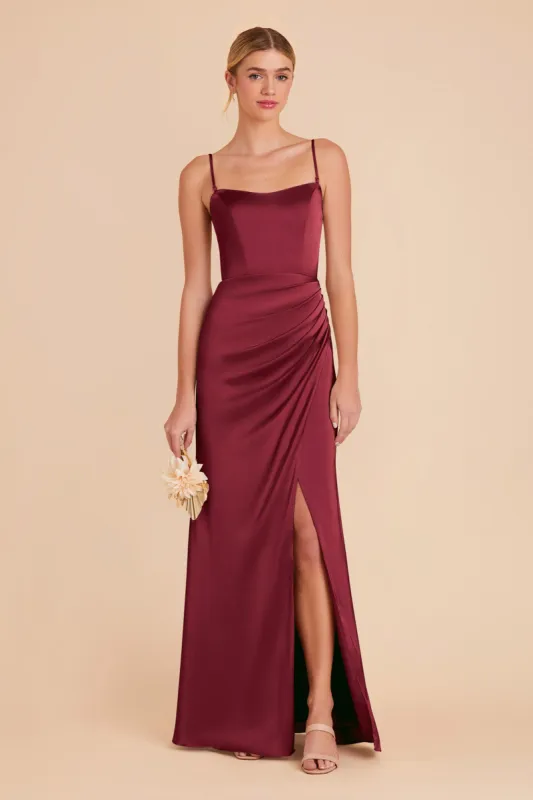 Anne Matte Satin Dress - Burgundy sold by Birdy Grey