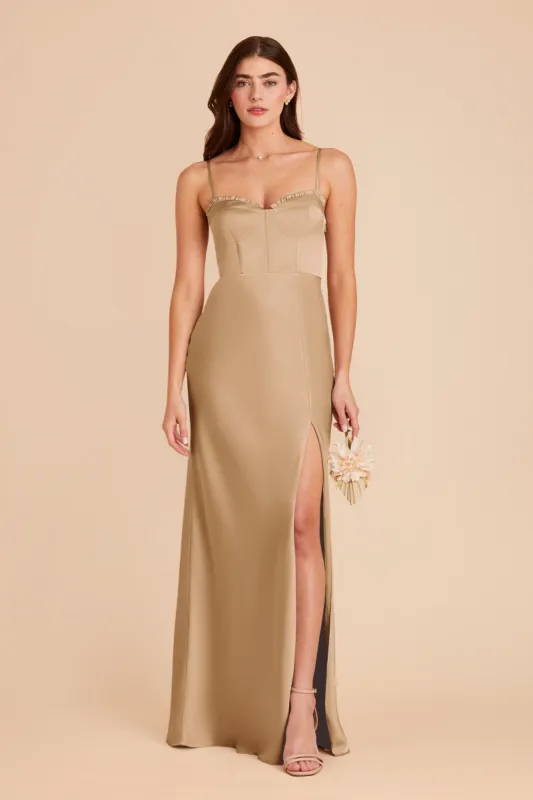 Jessica Matte Satin Dress - Yellow Gold sold by Birdy Grey