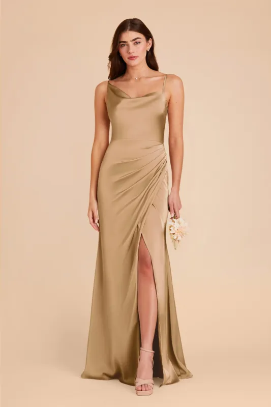 Jennifer Matte Satin Dress - Yellow Gold sold by Birdy Grey