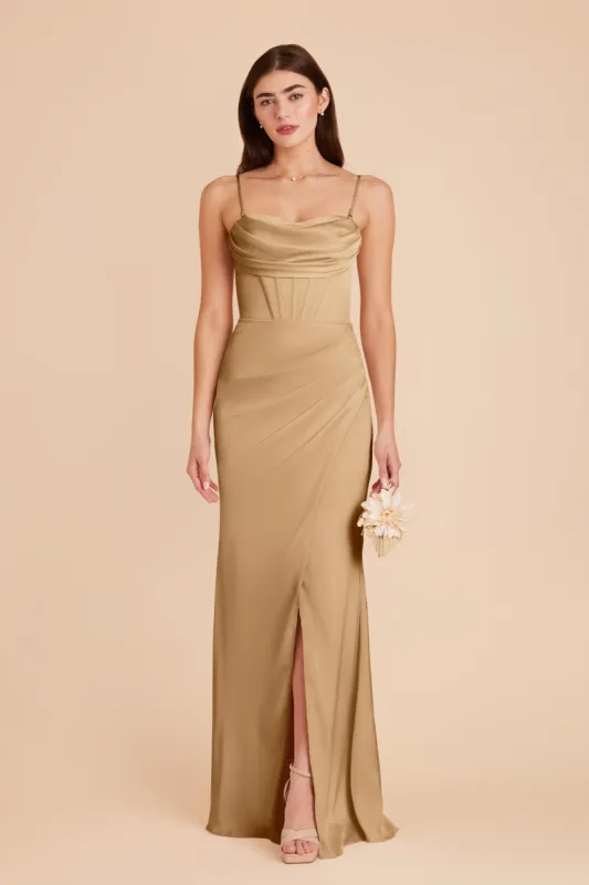 Carrie Matte Satin Dress - Yellow Gold sold by Birdy Grey