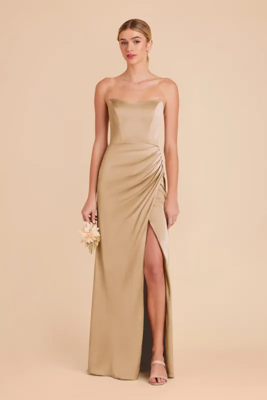 Anne Matte Satin Dress - Yellow Gold sold by Birdy Grey