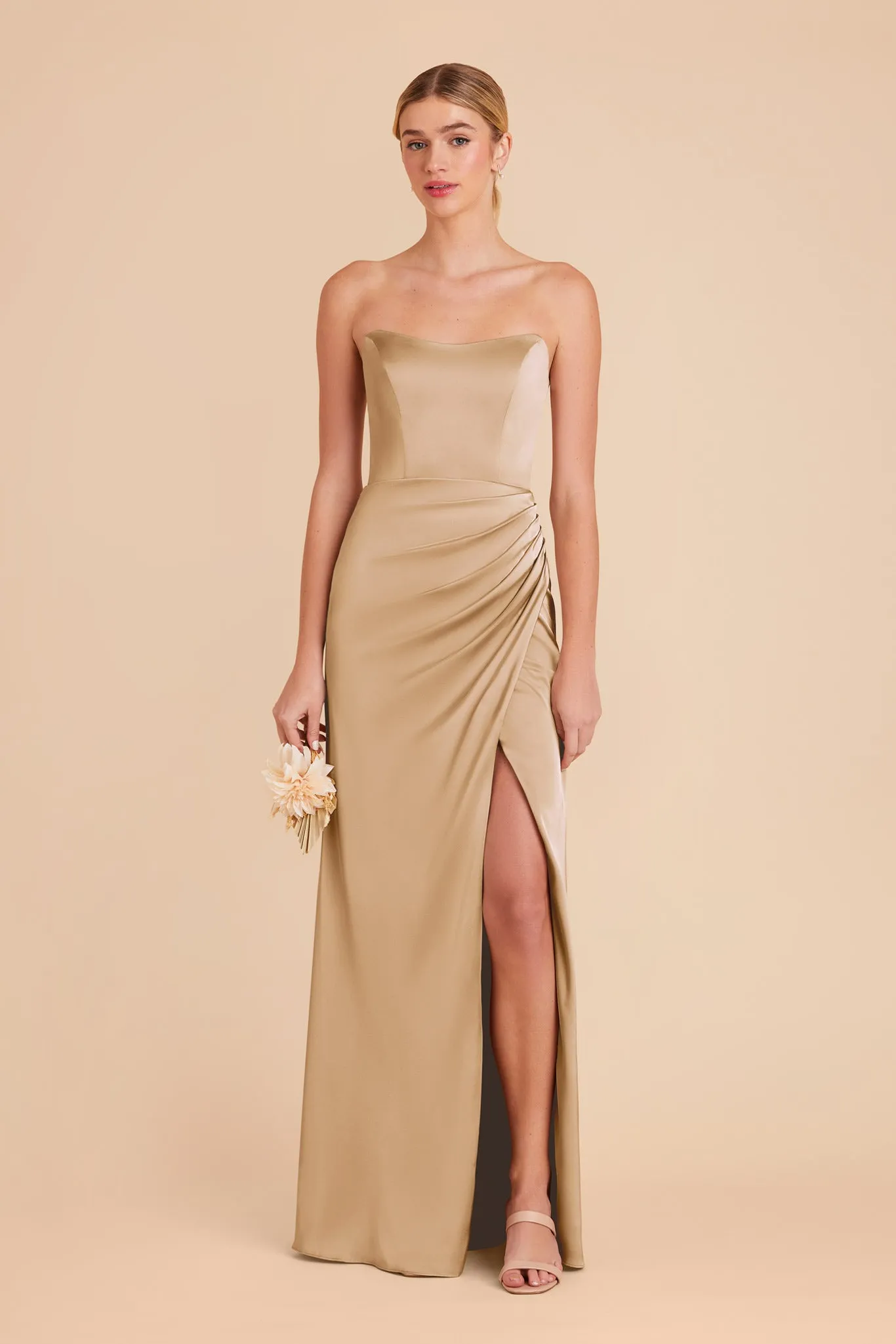 Anne Matte Satin Dress - Yellow Gold sold by Birdy Grey
