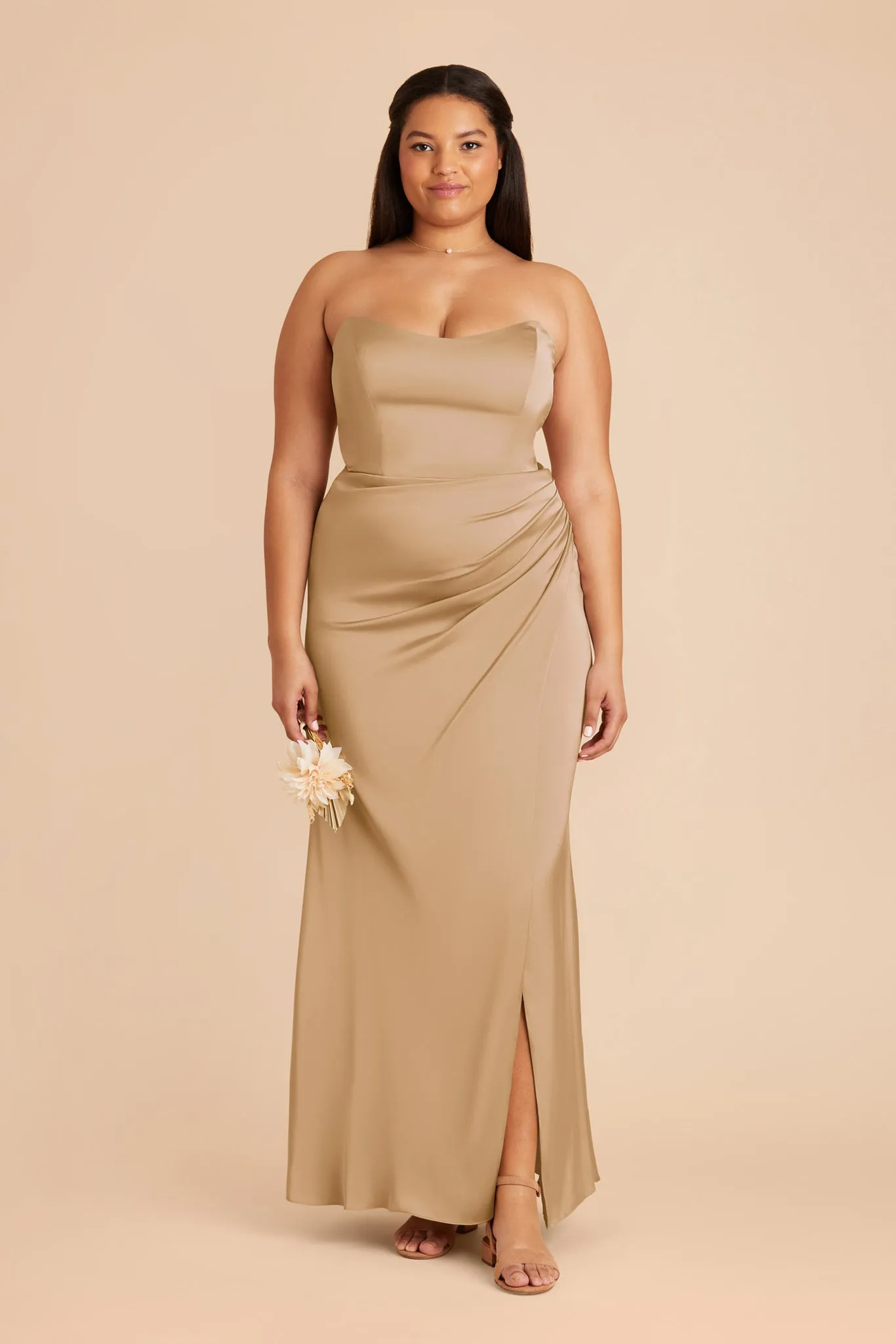 Anne Matte Satin Dress - Yellow Gold sold by Birdy Grey product image thumbnail 2