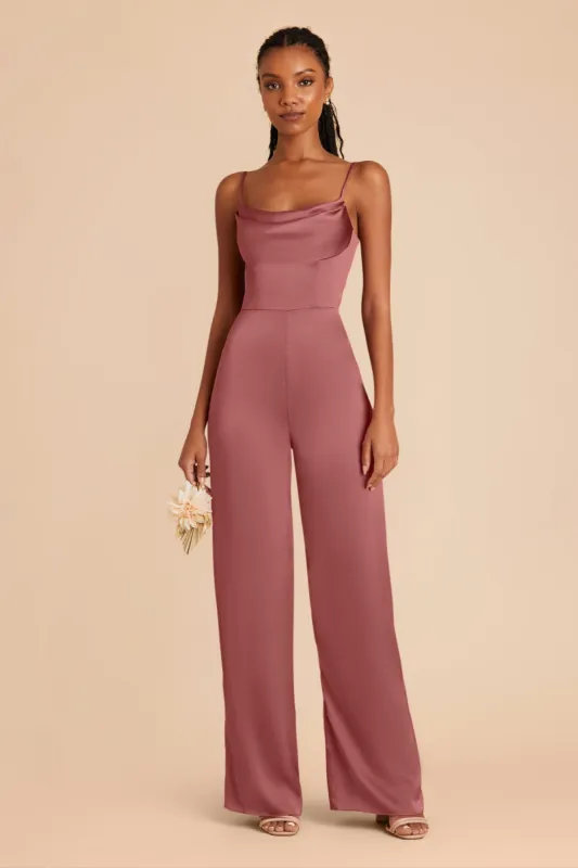 Donna Matte Satin Bridesmaid Jumpsuit - Wild Rose sold by Birdy Grey