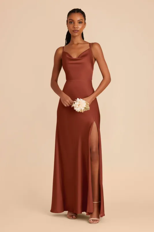 Lisa Long Matte Satin Dress - Auburn sold by Birdy Grey
