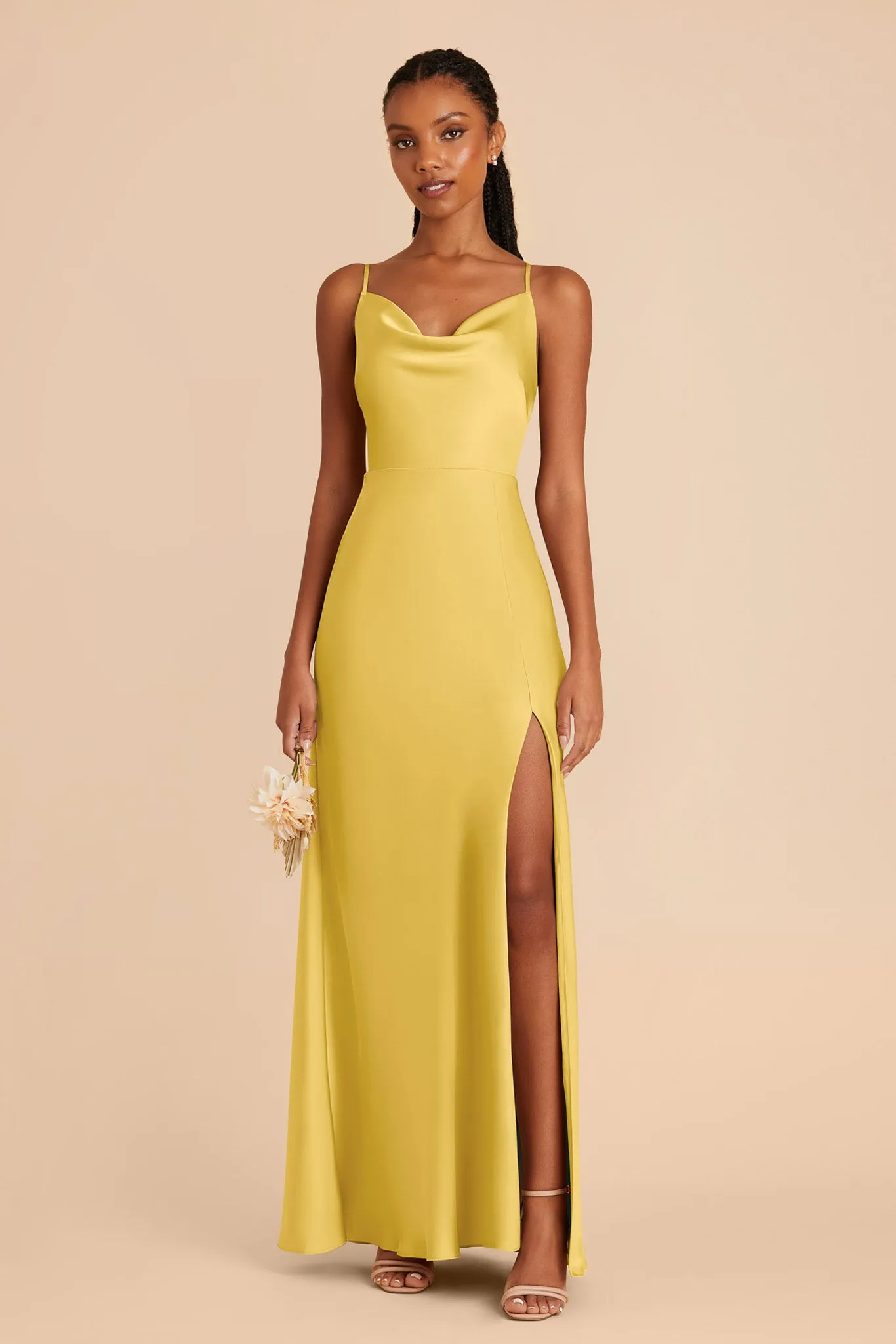 Lisa Long Matte Satin Dress - Sunflower Yellow sold by Birdy Grey