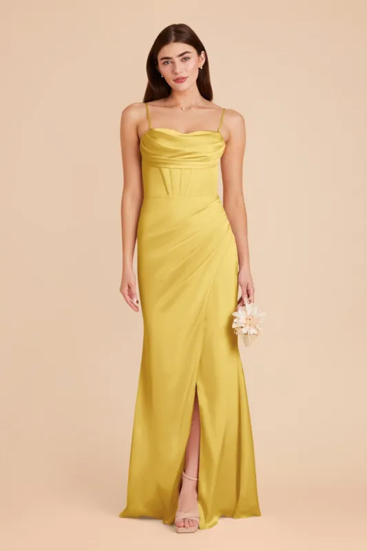 Carrie Matte Satin Dress - Sunflower Yellow sold by Birdy Grey