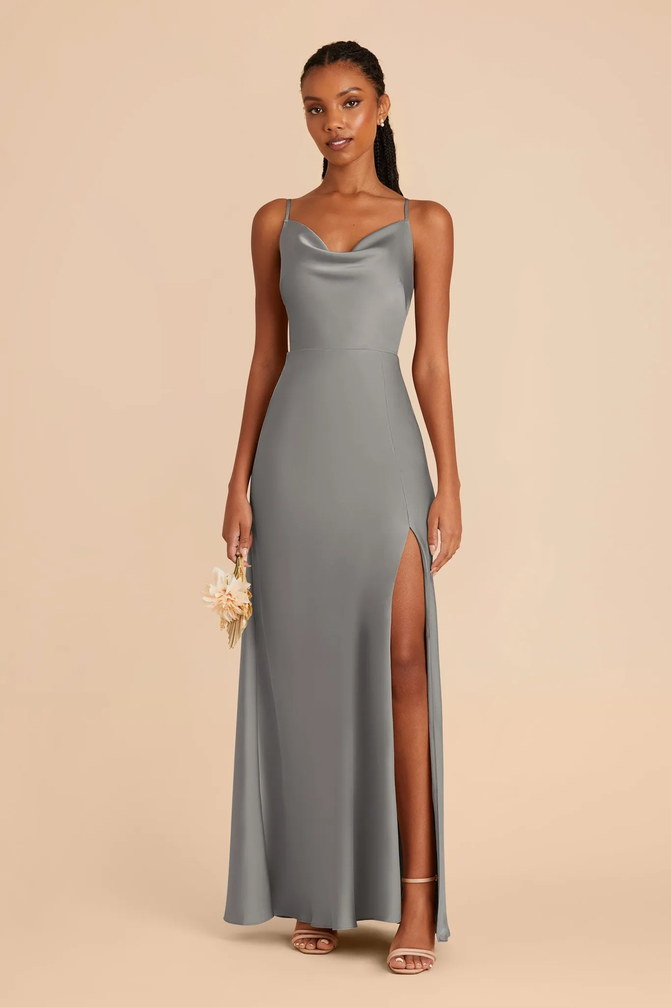 Lisa Long Matte Satin Dress - Silver sold by Birdy Grey