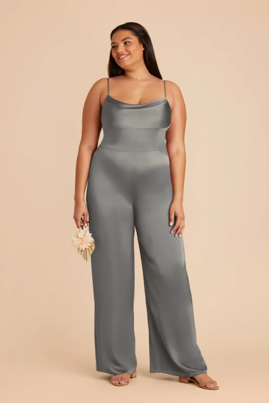 Donna Matte Satin Bridesmaid Jumpsuit - Silver sold by Birdy Grey