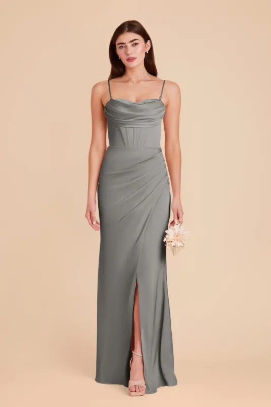 Carrie Matte Satin Dress - Silver sold by Birdy Grey