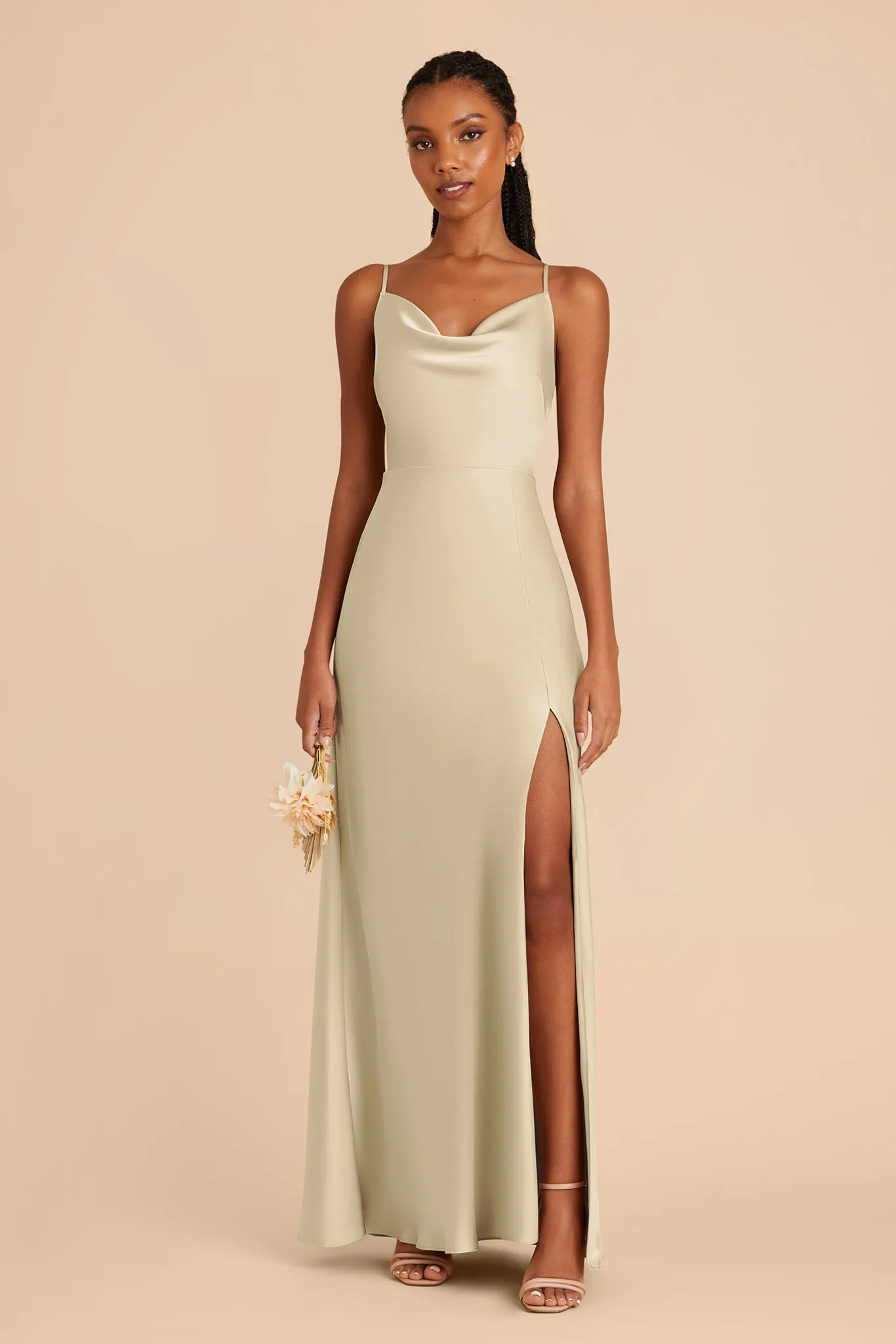 Lisa Long Matte Satin Dress - Prosecco sold by Birdy Grey product image thumbnail 3