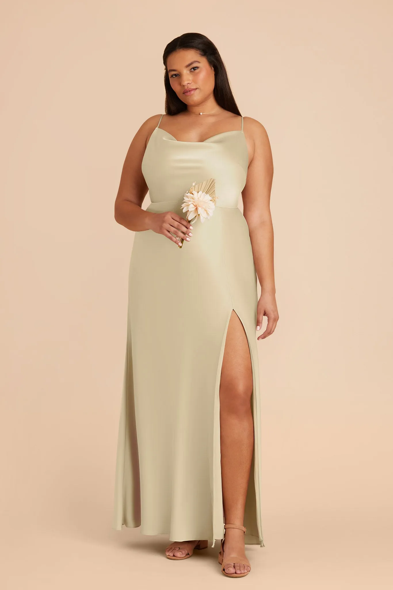 Lisa Long Matte Satin Dress - Prosecco sold by Birdy Grey product image thumbnail 2