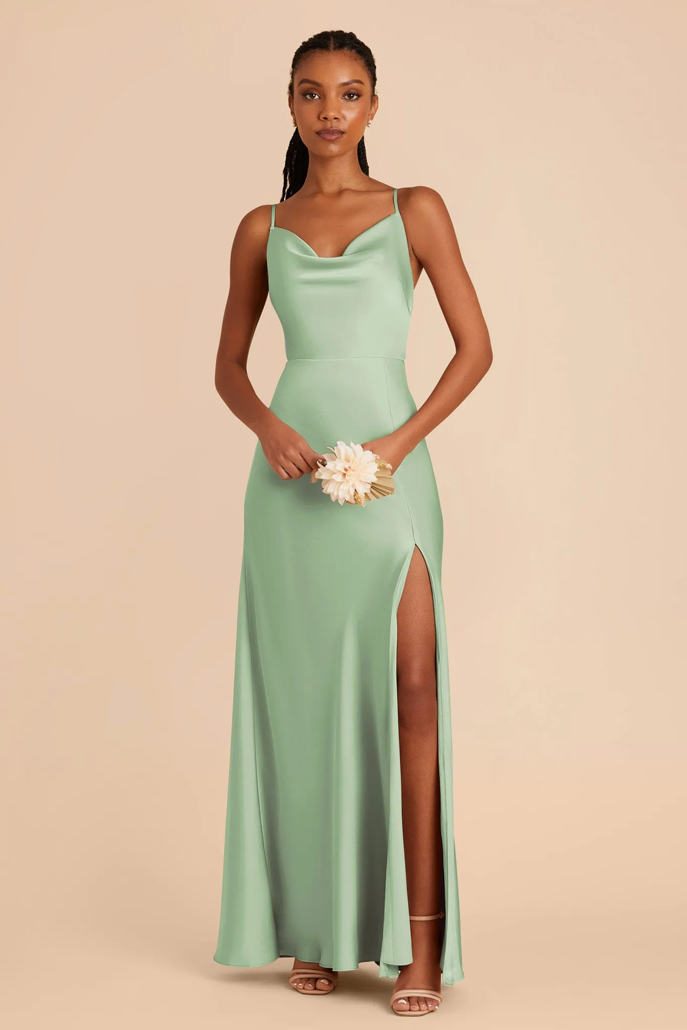 Lisa Long Matte Satin Dress - Pistachio sold by Birdy Grey