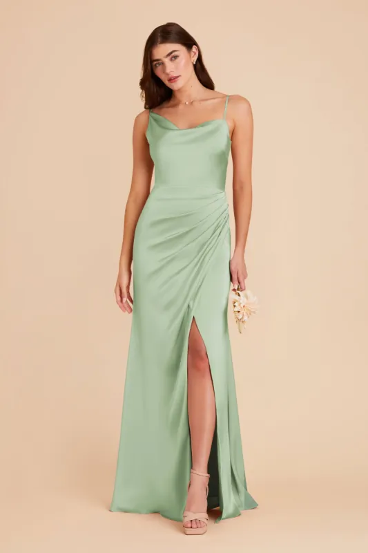 Jennifer Matte Satin Dress - Pistachio sold by Birdy Grey