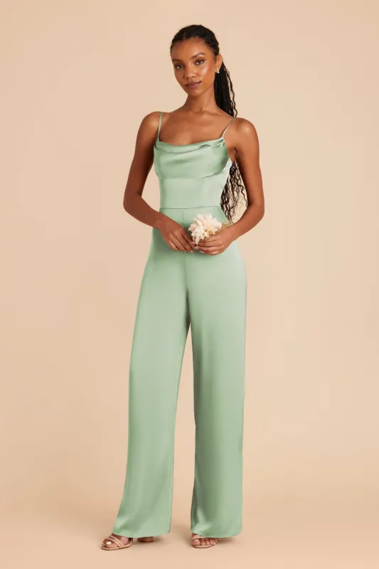 Donna Matte Satin Bridesmaid Jumpsuit - Pistachio sold by Birdy Grey