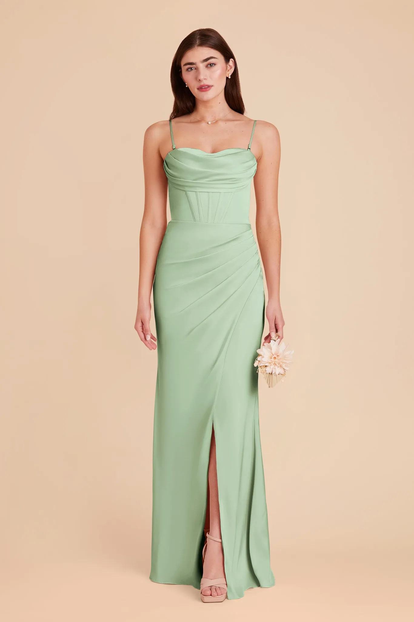 Carrie Matte Satin Dress - Pistachio sold by Birdy Grey