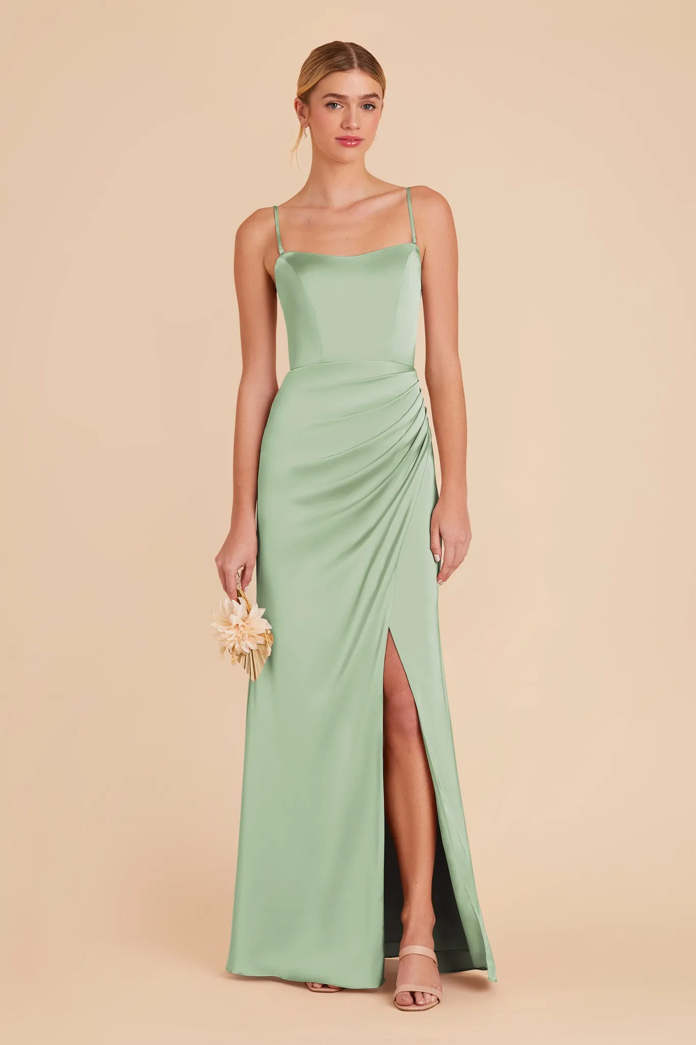 Anne Matte Satin Dress - Pistachio sold by Birdy Grey