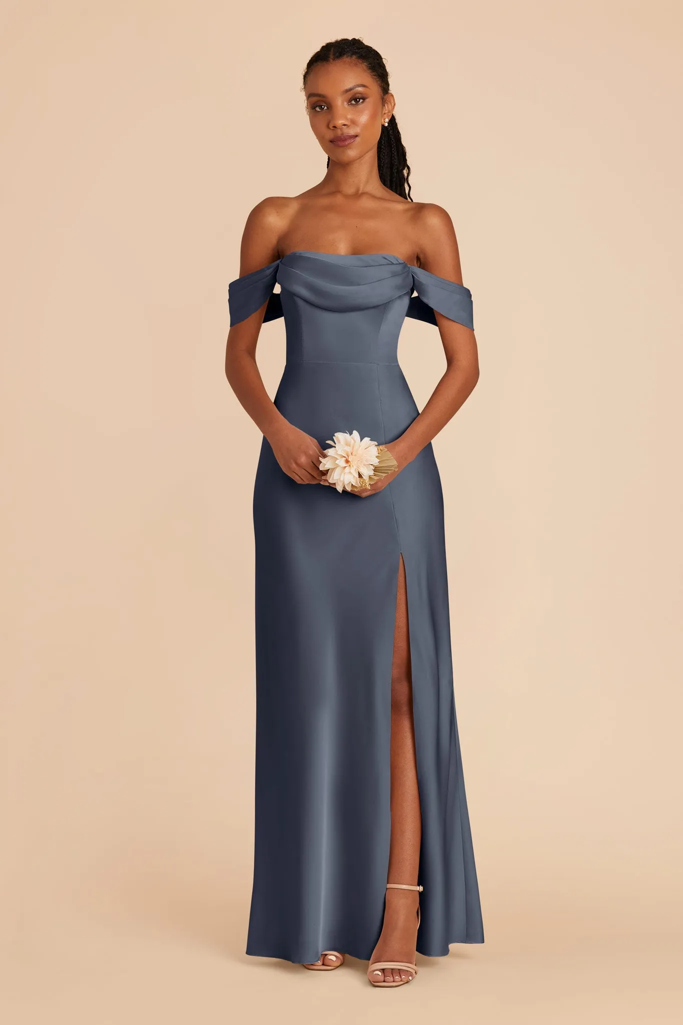 Mia Matte Satin Convertible Dress - Dusk Blue sold by Birdy Grey