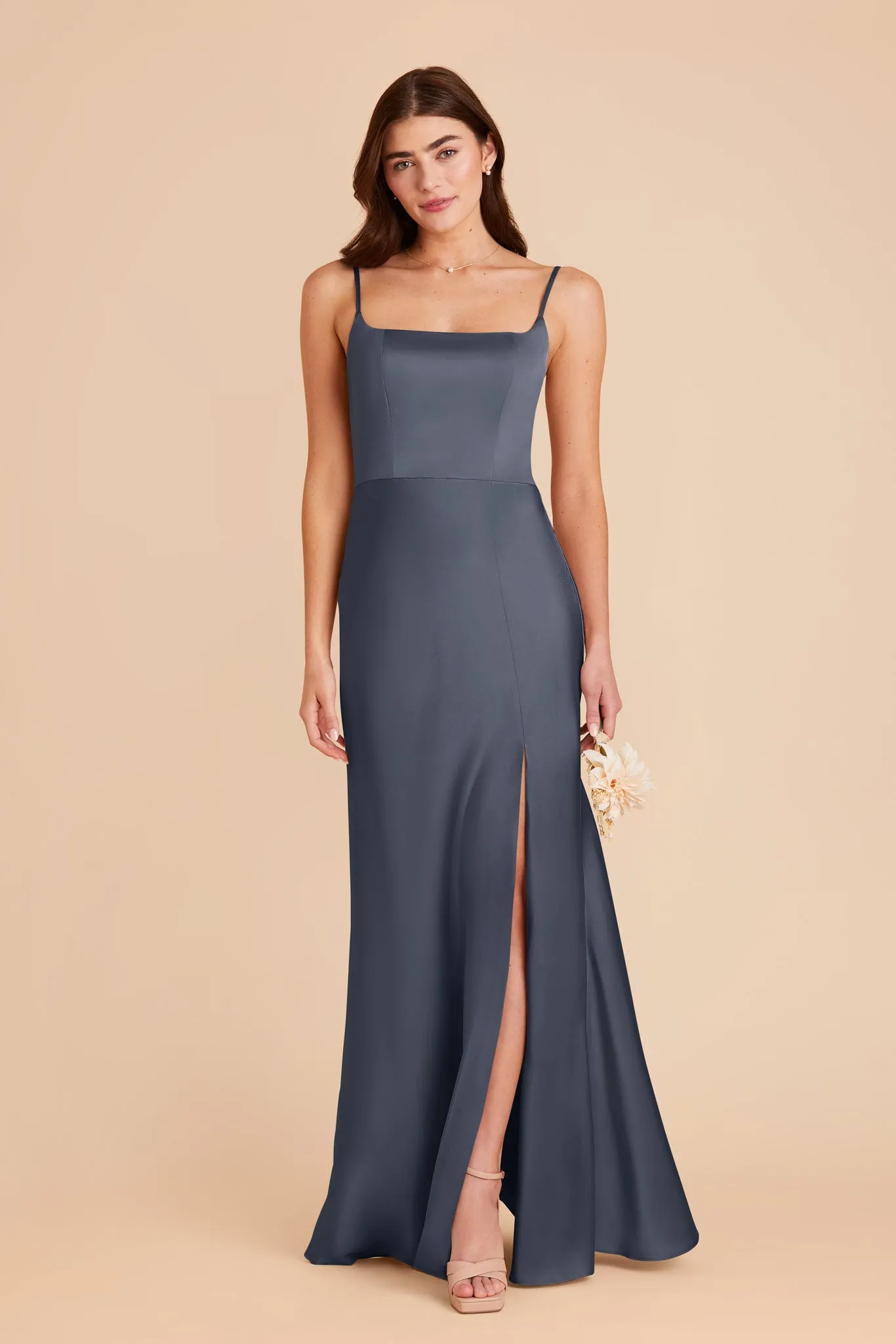 Mai Matte Satin Dress - Dusk Blue sold by Birdy Grey