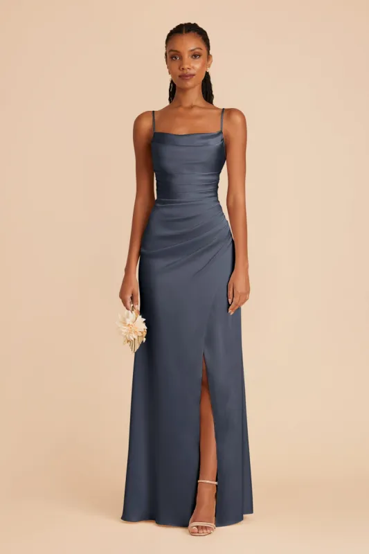 Lydia Matte Satin Dress - Dusk Blue sold by Birdy Grey