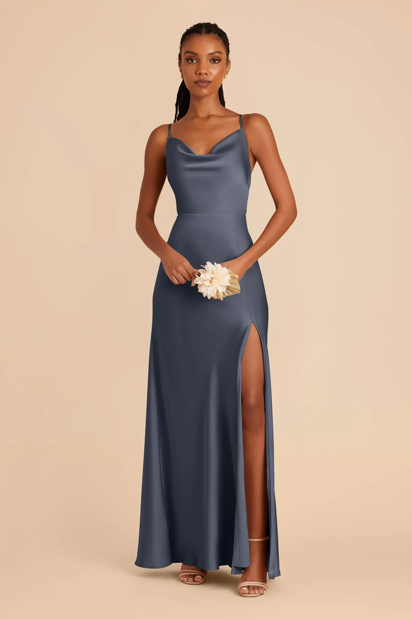 Lisa Long Matte Satin Dress - Dusk Blue sold by Birdy Grey product image thumbnail 3