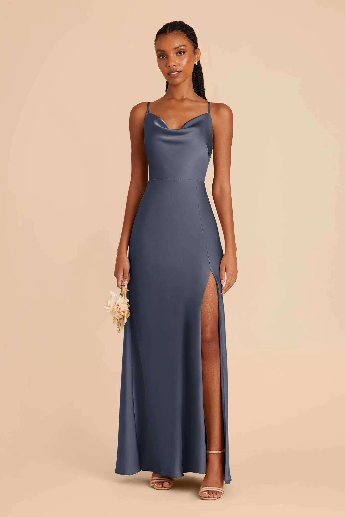 Lisa Long Matte Satin Dress - Dusk Blue sold by Birdy Grey