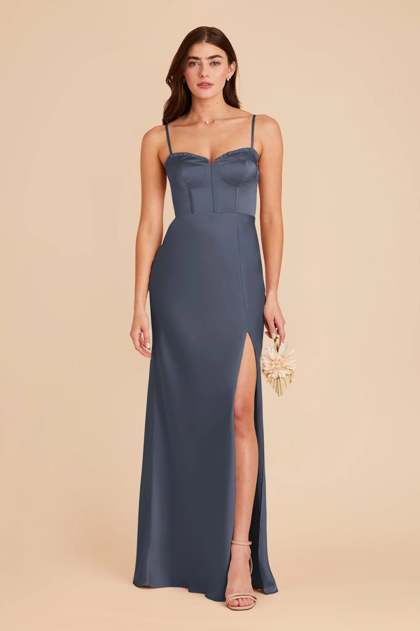 Jessica Matte Satin Dress - Dusk Blue sold by Birdy Grey