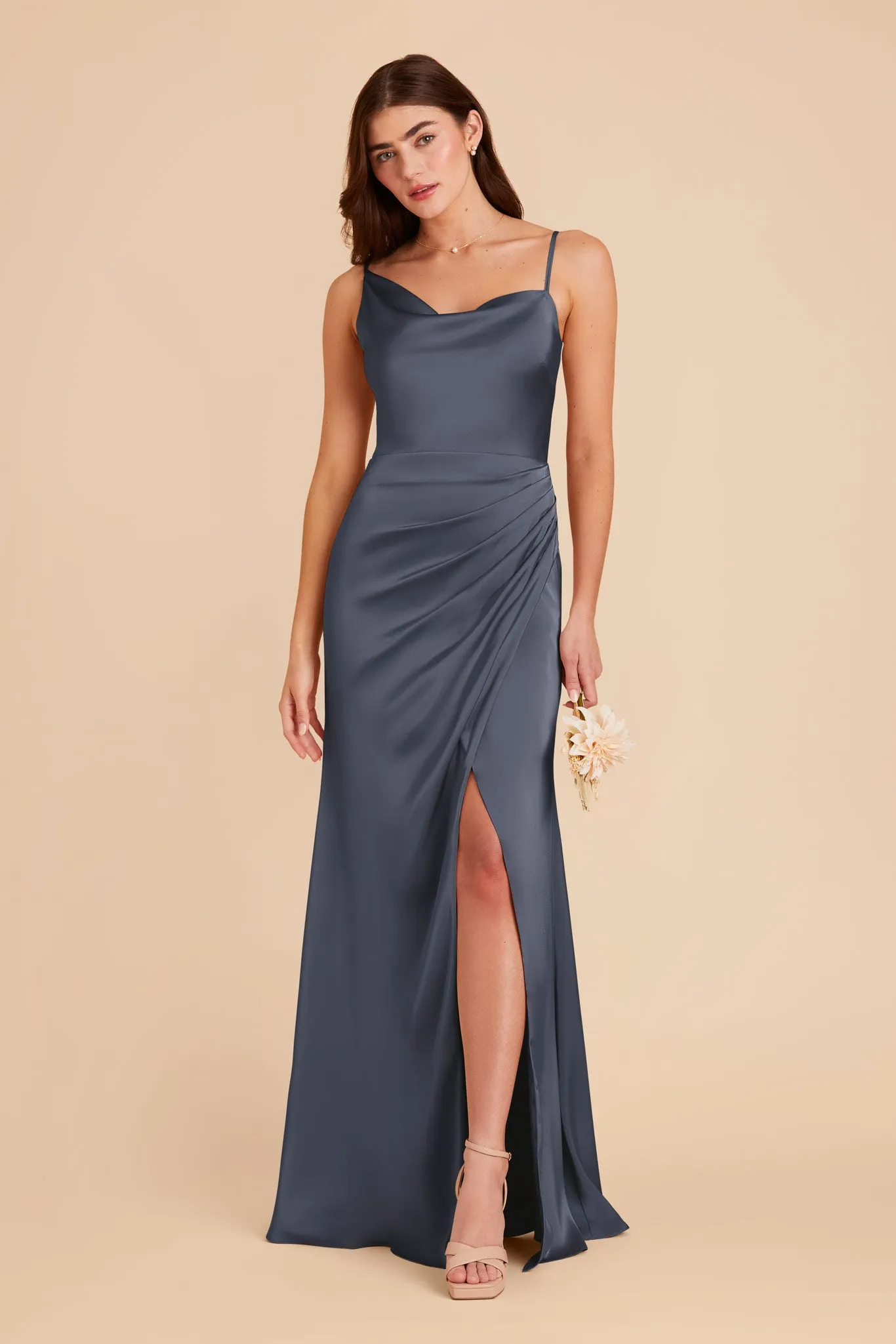 Jennifer Matte Satin Dress - Dusk Blue sold by Birdy Grey