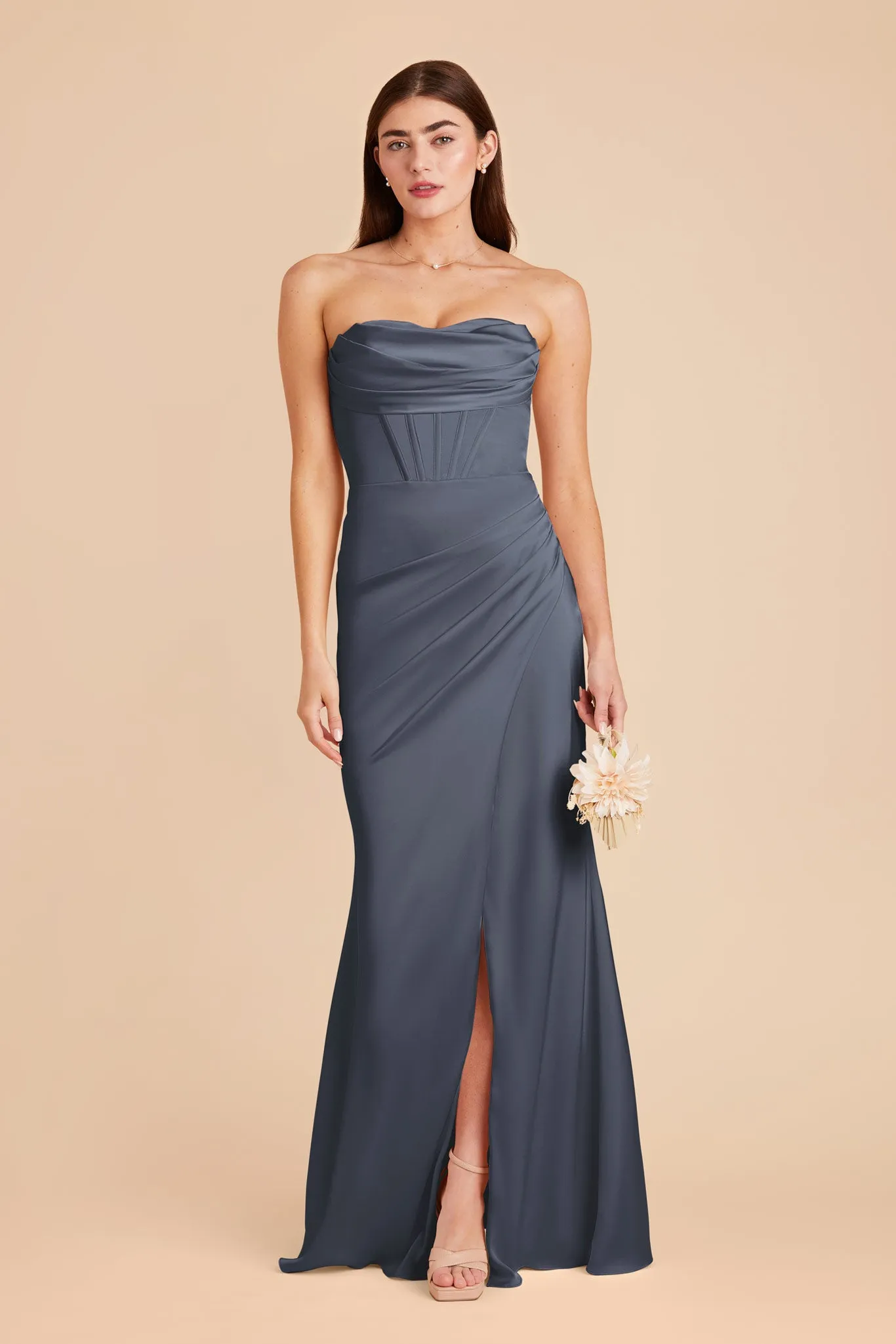 Carrie Matte Satin Dress - Dusk Blue sold by Birdy Grey