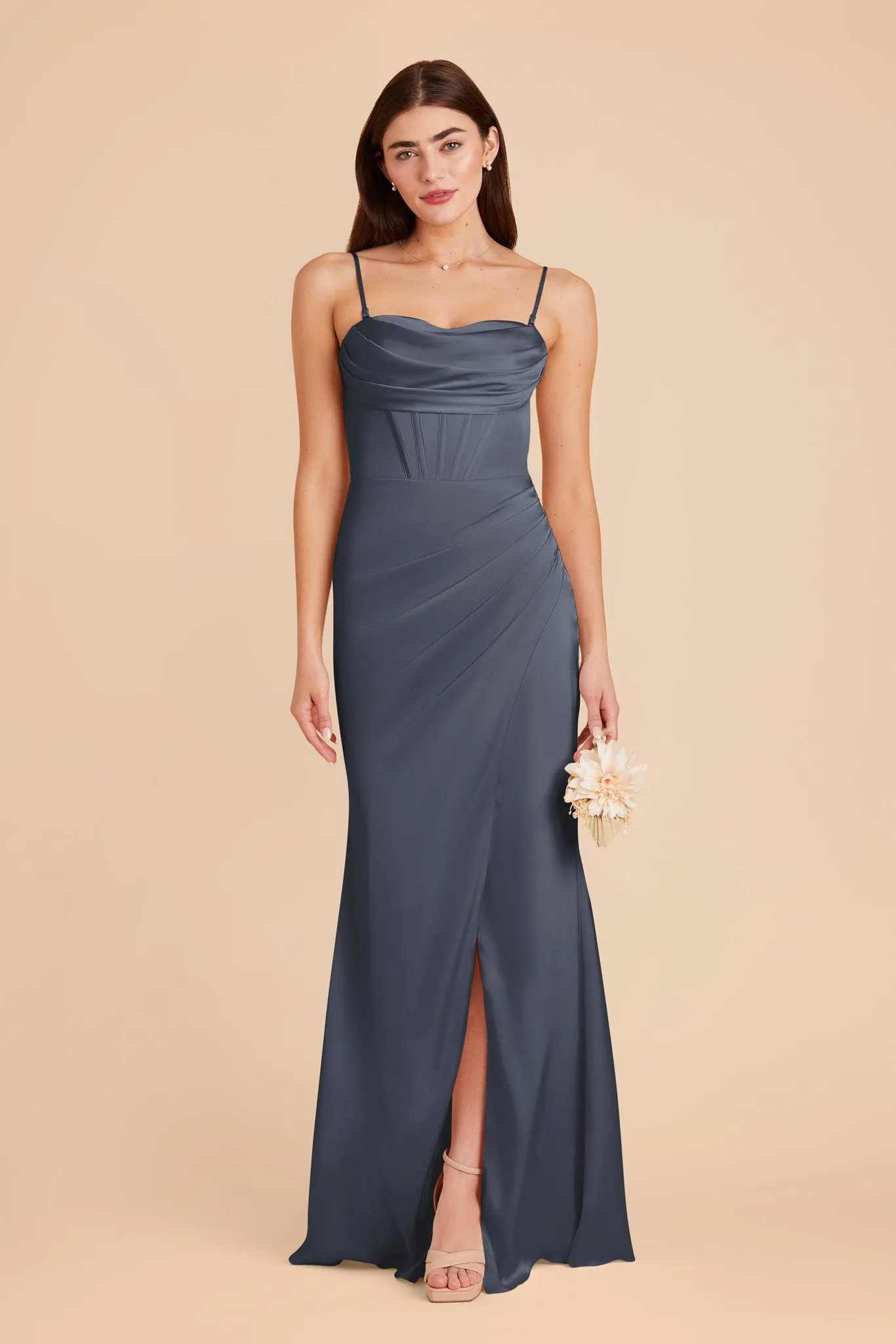 Carrie Matte Satin Dress - Dusk Blue sold by Birdy Grey product image thumbnail 3