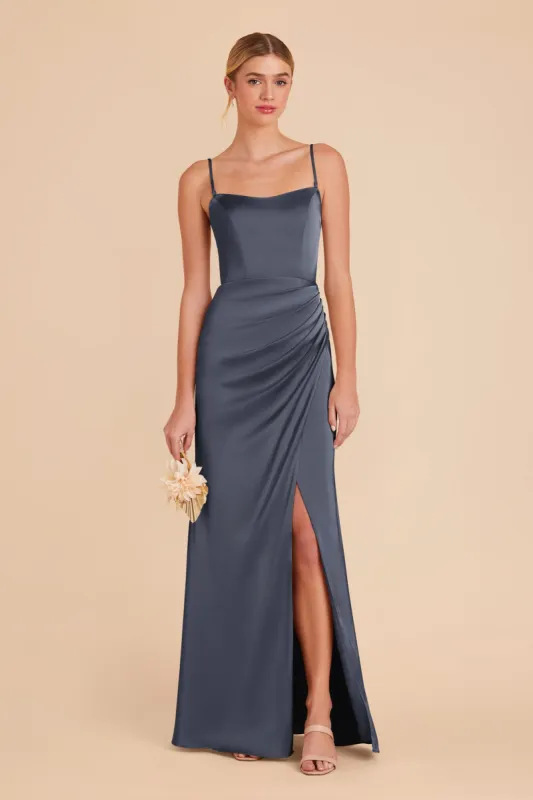 Anne Matte Satin Dress - Dusk Blue sold by Birdy Grey