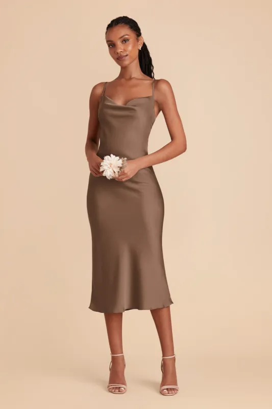 Lisa Matte Satin Midi Dress - Mocha sold by Birdy Grey