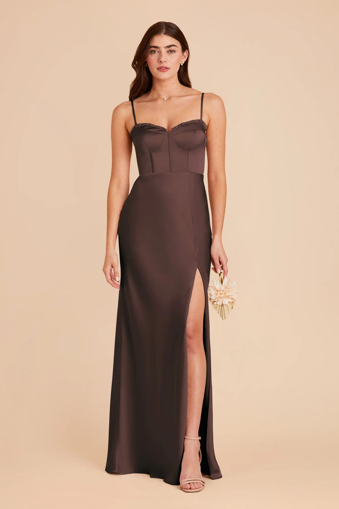 Jessica Matte Satin Dress - Espresso sold by Birdy Grey
