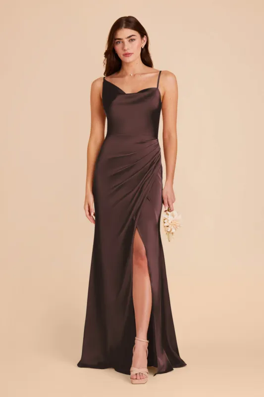 Jennifer Matte Satin Dress - Espresso sold by Birdy Grey