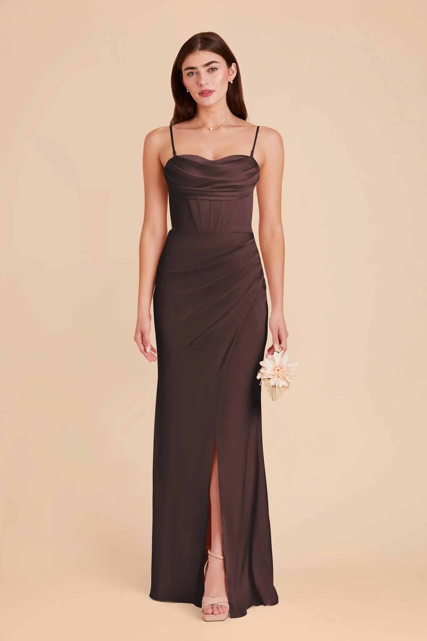 Carrie Matte Satin Dress - Espresso sold by Birdy Grey