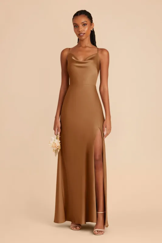 Lisa Long Matte Satin Dress - Copper sold by Birdy Grey