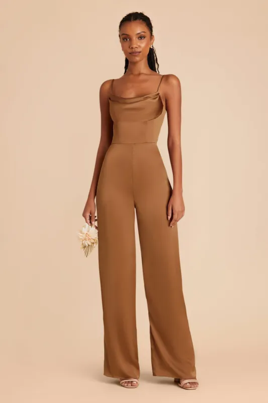 Donna Matte Satin Bridesmaid Jumpsuit - Copper sold by Birdy Grey