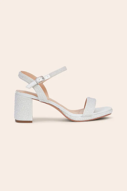 Nelly Pearl Beaded Block Heel - White sold by Birdy Grey