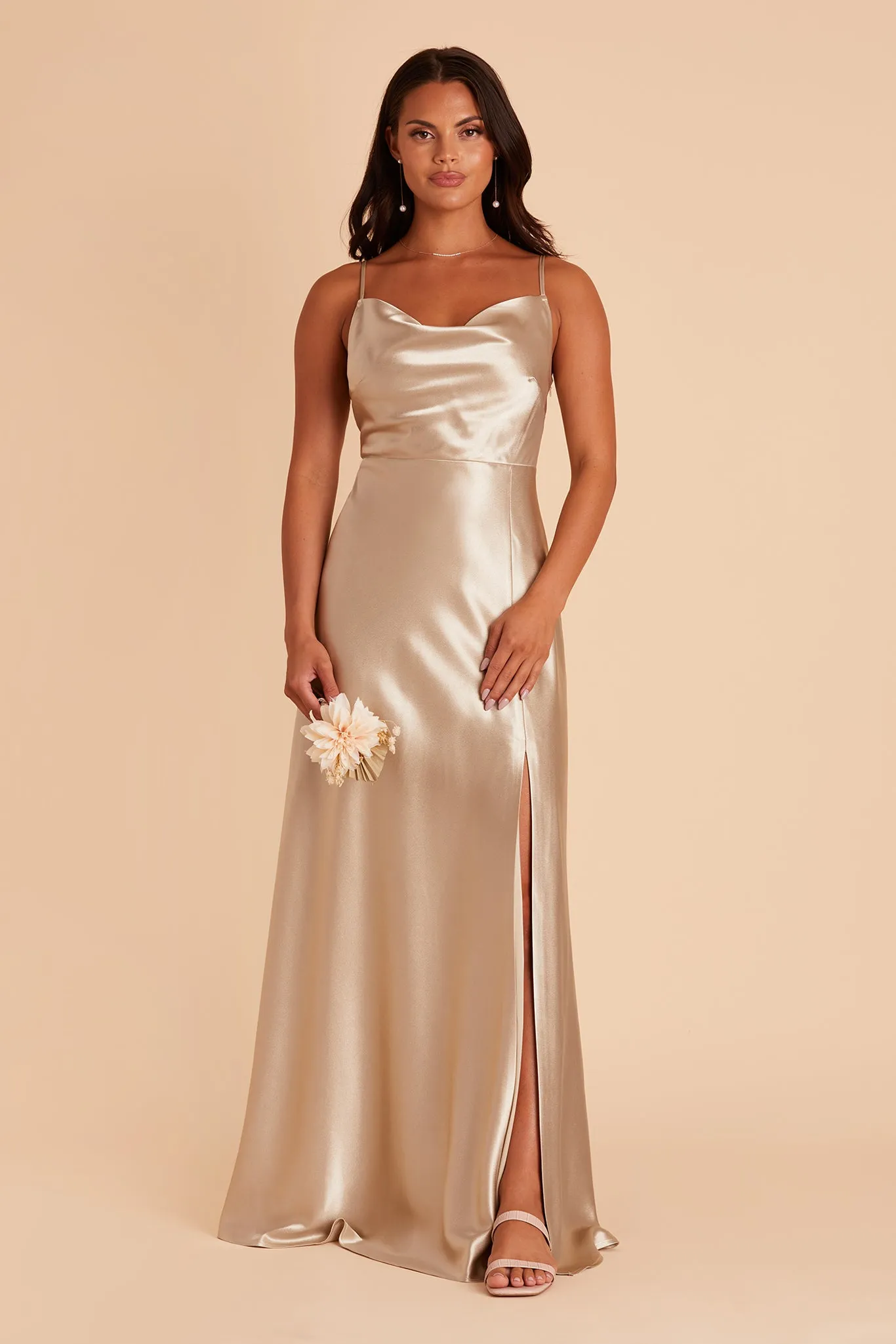 Lisa Long Shiny Satin Dress - Neutral Champagne sold by Birdy Grey product image thumbnail 4