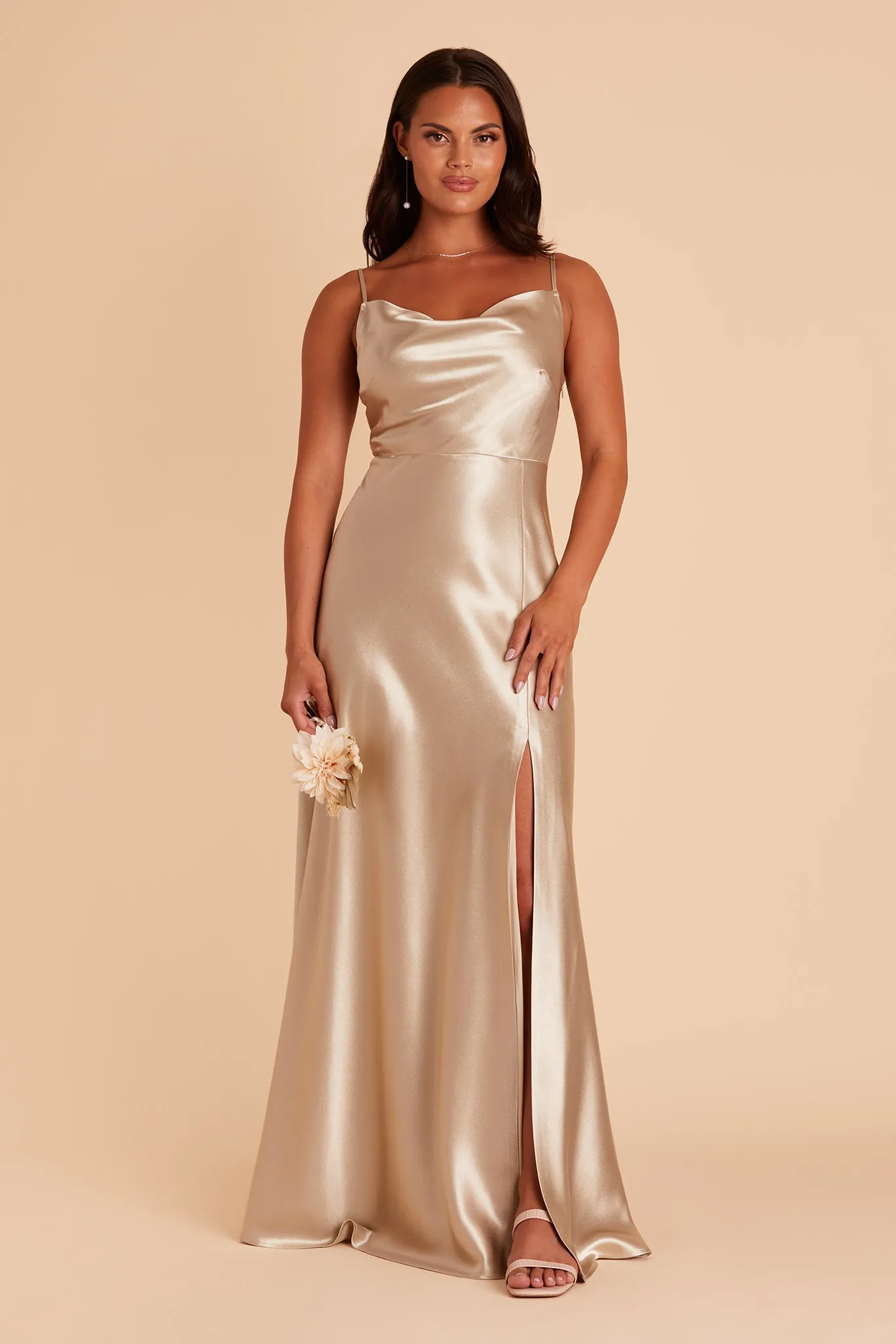 Lisa Long Shiny Satin Dress - Neutral Champagne sold by Birdy Grey product image thumbnail 5