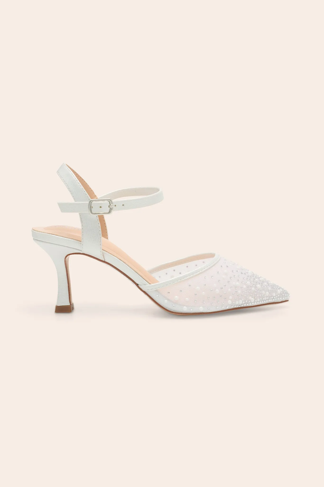 Selma Mesh Ankle Strap Heel - White sold by Birdy Grey
