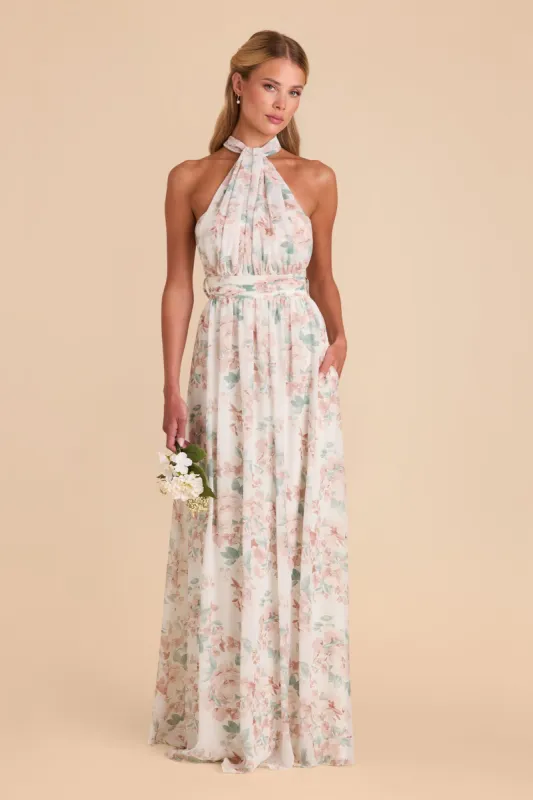 Grace Convertible Dress With Slit - Dusty Apricot Peonies sold by Birdy Grey