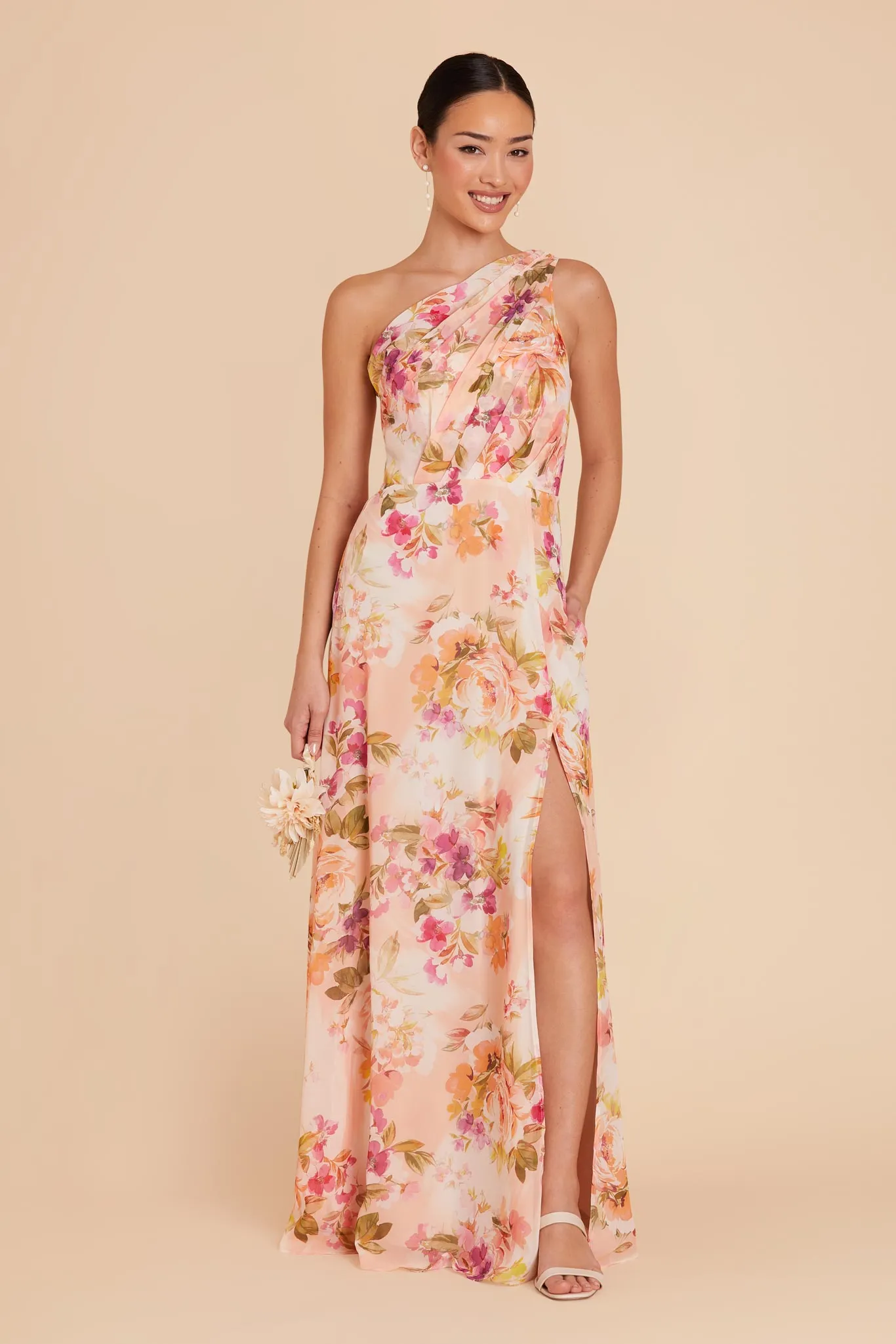 Kira Dress With Slit - Coral Sunset Peonies sold by Birdy Grey product image thumbnail 3