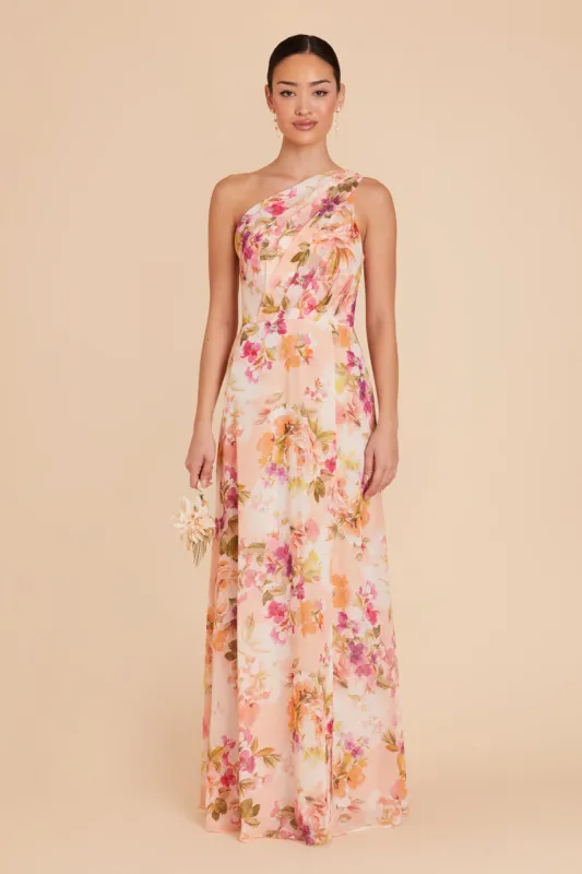 Kira Dress With Slit - Coral Sunset Peonies sold by Birdy Grey