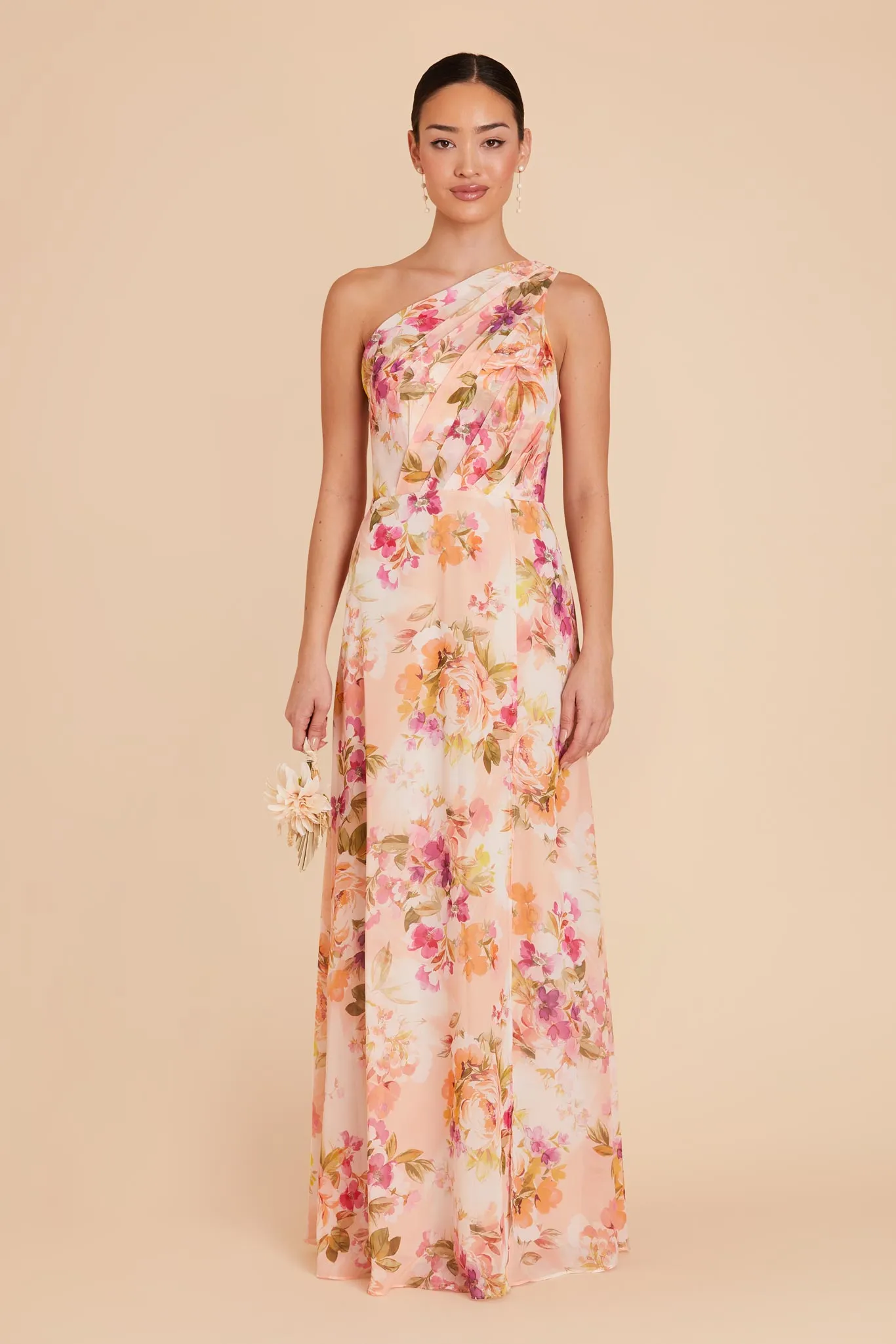 Kira Dress With Slit - Coral Sunset Peonies sold by Birdy Grey